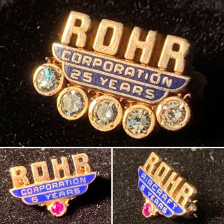 3 Rohr Aircraft Service Award Pins/diamonds 10k Gold 5 - 25 Yrs Service Nr