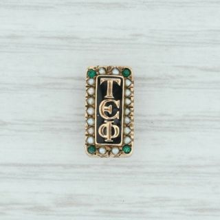 Tau Epsilon Phi Badge - 10k Gold Pearl Emerald Fraternity Tep Pin Greek Member