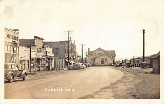 Garlin Nv Railroad Train Depot Station Storefronts Old Cars Real Photo Postcard