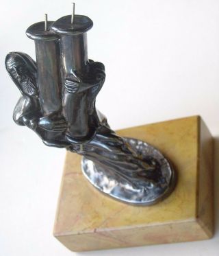 Vtg Faux Marble Base Sculpture Judaica Israel Man With Torah Marked 925 Sterling