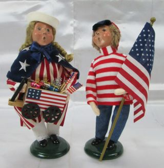 Byers Choice - Boy & Girl Carolers In Red White & Blue Outfits Flags Patriotic