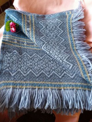 Vintage Amana Products Blue 100 Wool Throw Blanket W/ Fringe Usa