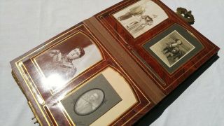 ANTIQUE 1896 PHOTOGRAPH ALBUM Green Velvet w/48 Photos & Tin Types CDV Gold Fan 8