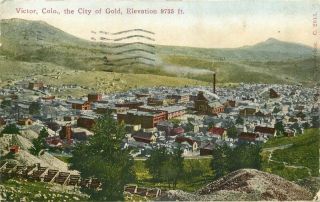 Birdseye View City Of Gold 1911 Victor Colorado Postcard 5995