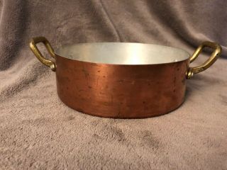 Vintage Made In France Round Copper Pan With 2 Brass Handles