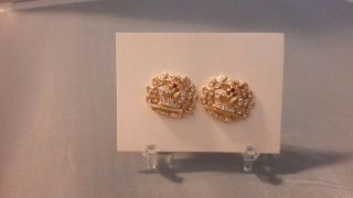 Order Of The Amaranth Goldtone Jeweled Vintage Ora Signed Earrings