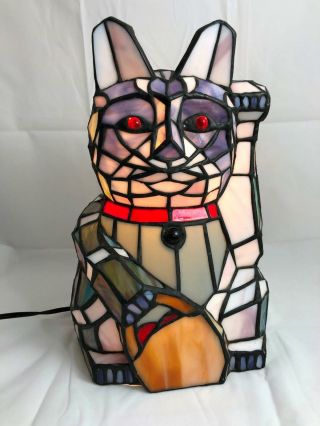 Stained Glass Tiffany Style Lucky Cat Accent Table Lamp Kitty Cat So Cute