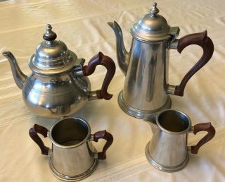 Vintage Stieff Pewter Coffee And Tea Set W/ Sugar & Creamer