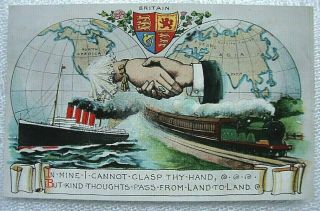 Pc.  Hands Across The Sea Cunard Liner & Locomotive.  Map.  Wildt & Kray.  No.  1230