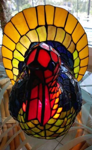 Tiffany Style Stained Glass Turkey Table Lamp Illuminated Light