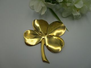 Gerity 24K Gold Plated Over Brass Lucky 4 Leaf Clover Paper Weight 1984 VTG 2