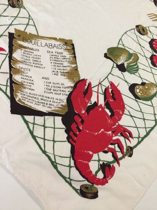 Vintage California Hand Prints Tablecloth Seafood Design Bouillabaisse Recipe