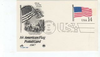 U.  S Postcards With Cachet American Flag Balitmore Md 14c 1987 C049