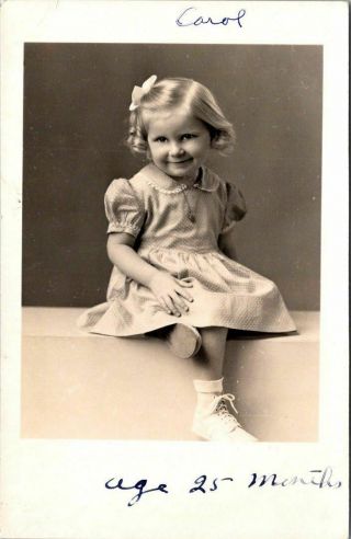 Vintage Rppc Real Photo Post Card Postcard Portrait Girl Bow Dress Toddler