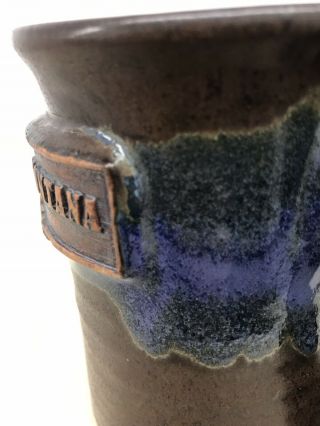 MONTANA Coffee Mug POTTERY STONWARE Handmade Signed Brown Blue 3D 2