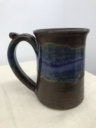 MONTANA Coffee Mug POTTERY STONWARE Handmade Signed Brown Blue 3D 4