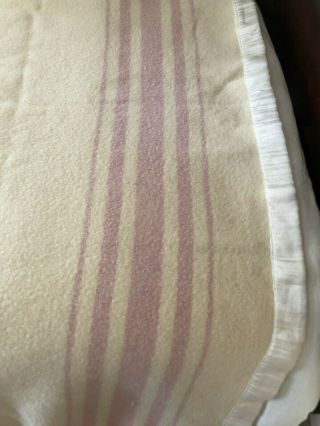 Vintage Kenwood Moorland Virgin Wool Twin Blanket Pink Striped Ivory Cream 1 3