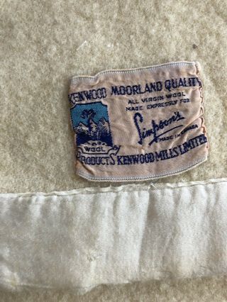 Vintage Kenwood Moorland Virgin Wool Twin Blanket Pink Striped Ivory Cream 1 5
