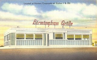 Wilmington De " Birmingham Grill " Diner Restaurant Linen Postcard