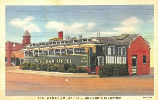 Willimantic Ct The Windham Grill Diner Curt Teich Linen Postcard