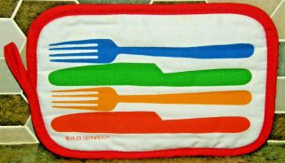 Vintage Rudi Gernreich Mcm Art Primary Color Kitsch Fork Knife Potholder Hot Pad