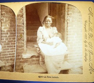 Antique Photo Stereoview Card Keystone Black Americana Woman Breastfeeding Baby