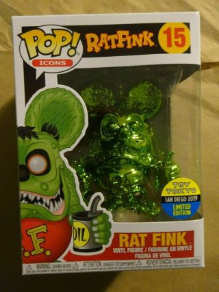 Funko Pop Ad Icons 15 - Rat Fink : Green Chrome Toy Tokyo 19 Sdcc & Protector