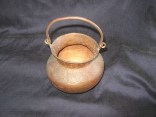 Lqqk Vintage Handmade Small Hammered Copper Pot With Brass Handle