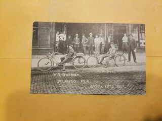 Postcard: W.  E.  Warman & H.  B.  Touring Bicycles - Orlando,  Florida - 1915 Rppc