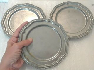 Vintage Crown - Castle Ltd.  Pewter.  3 Butter Plates.  6 1/2 " Queen Anne Made In Usa
