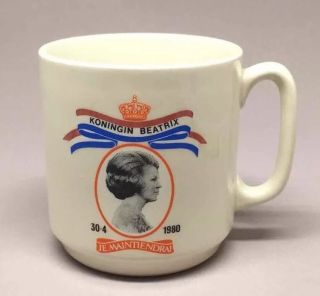 1980 Koningin Beatrix White Coffee/tea Mug/cup Netherlands Queen Je Maintiendrai