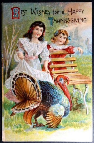 Postcard Gorgeous Colorful Embossed Best Wishes For A Happy Thanksgiving Turkey
