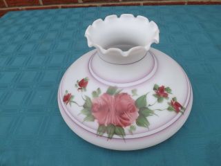 Vintage 10 " Milk Glass Hand Painted Floral Shade With Ruffled Top