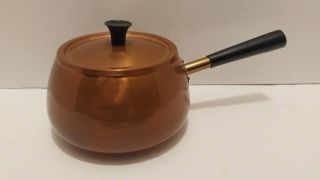 Vintage Solid Copper Small Pot With Lid Made In Portugal Black Handles