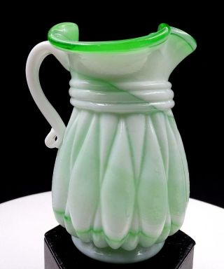 Kanawha Hand Crafted Green & White Slag Glass 5 1/4 " Cream Pitcher