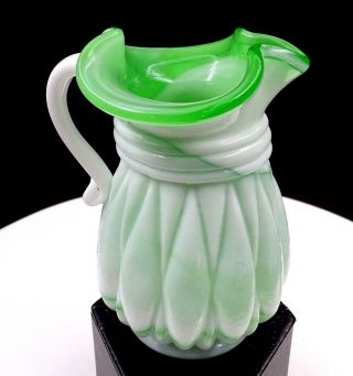 KANAWHA HAND CRAFTED GREEN & WHITE SLAG GLASS 5 1/4 
