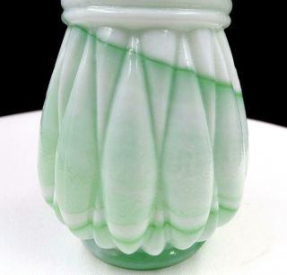 KANAWHA HAND CRAFTED GREEN & WHITE SLAG GLASS 5 1/4 