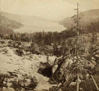 1860s DONNER LAKE CA on CPRR CENTRAL PACIFIC RAILROAD E & H.  T ANTHONY STEREOVIEW 2