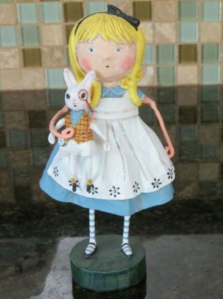 Lori Mitchell Alice In Wonderland Holding White Rabbit Figurine Folk Art Figure