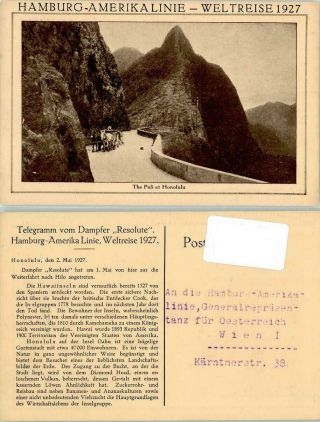 Usa Hawaii Honolulu The Pali Old Telegram Postcard 1927