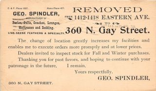 B48/ Baltimore Maryland Md Postcard 1898 Spindler Furniture Store