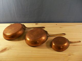 Set Of 3 Small Country Kitchen Copper Skillets