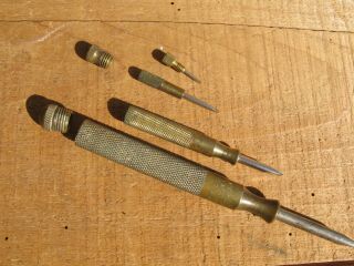 Vintage Frey Co York Usa Brass Handle 4 In 1 Nesting Slotted Screwdriver