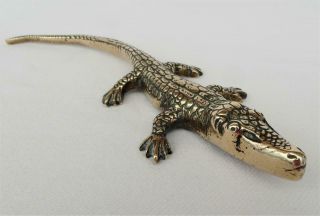 Heavy Vintage Brass Alligator Crocodile Figurine Ornament Paperweight 9.  75 " Long