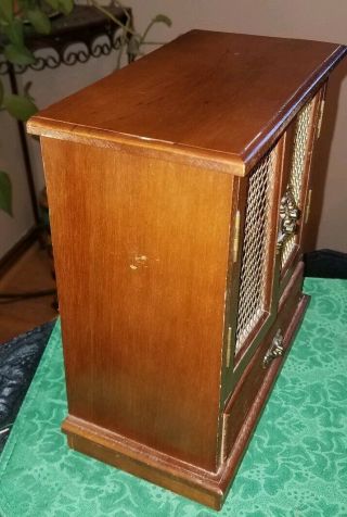 MID CENTURY MOD Vintage Wooden Musical JEWELRY BOX w/4 Drawers Double Doors 5