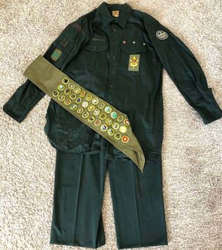 1946 - 50 Boy Scouts Explorers Shirt,  Pants,  Sash W/34 Type D & E Merit Badges Bsa