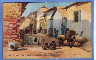 Old Vintage 1934 Tuck Postcard Old Accra Gold Coast Africa Signed E Cheeseman