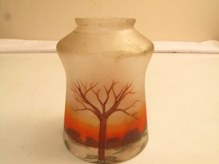Vtg Antique Hand Painted Art Glass Lamp Shade 2 1/4 " Fitter Scenic Chandelier
