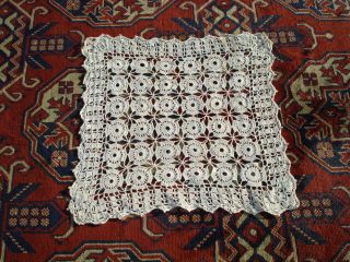 Rrr Vintage Small 10 " Square Eqru Hand Made Knitting Tablecloth Croched