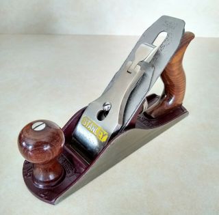 Vtg Stanley Bailey No 4 Smoothing Bench Plane Wood Handles Made In Usa Cordovan